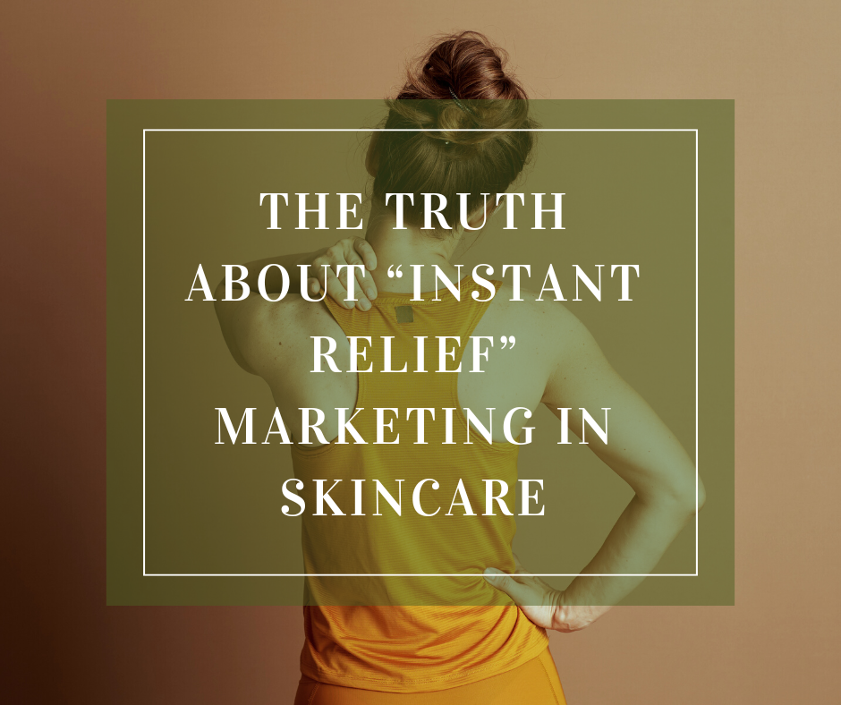 woman rubbing neck in pain in rustic background the truth about instant relief marketing in skincare