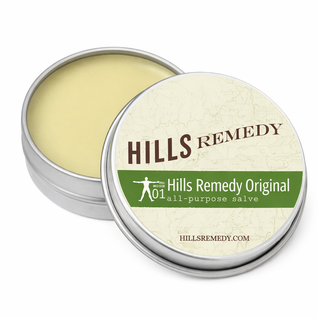 Hills Remedy all-purpose salve in a metal tin with a white background
