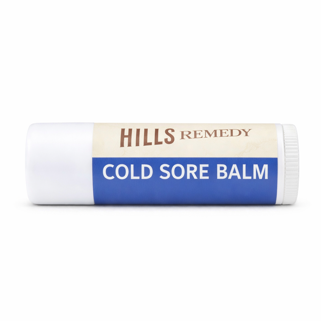 Hills Remedy cold sore balm on a white background